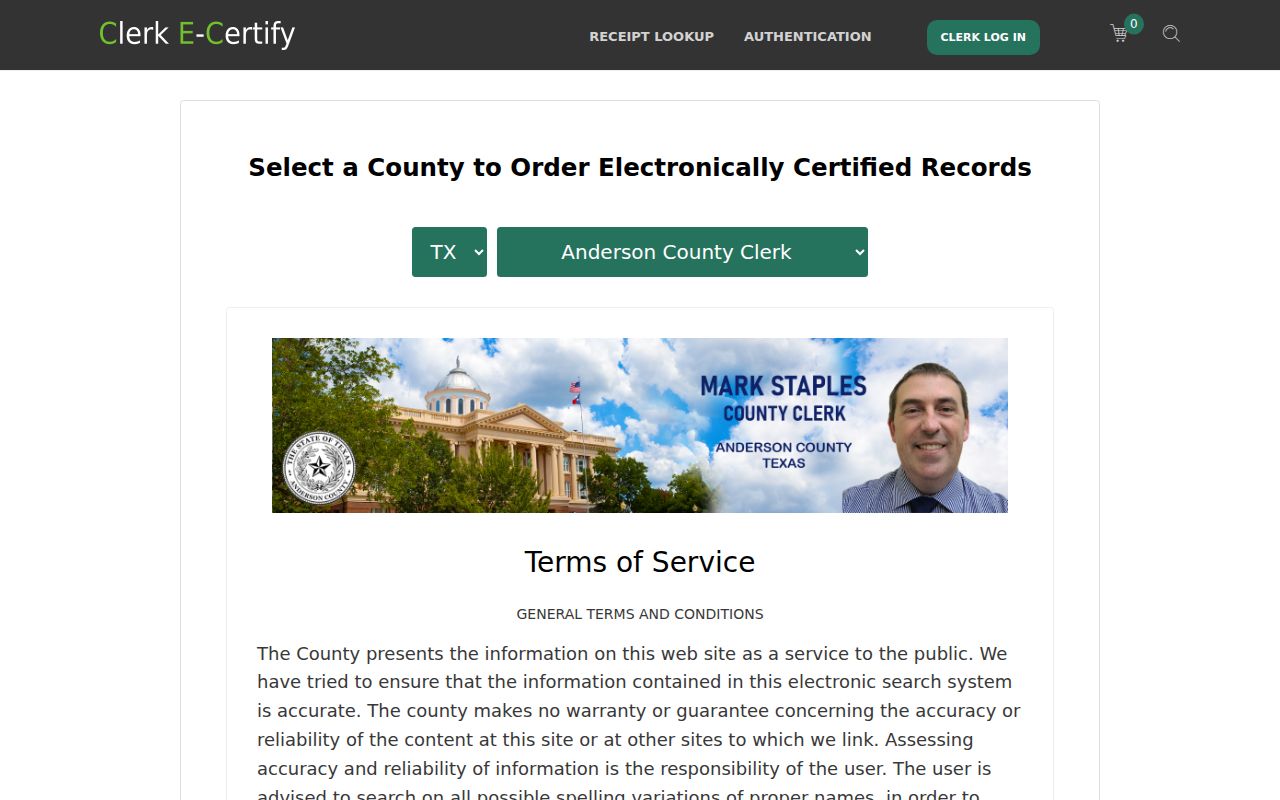 Anderson County court case records state and county selector