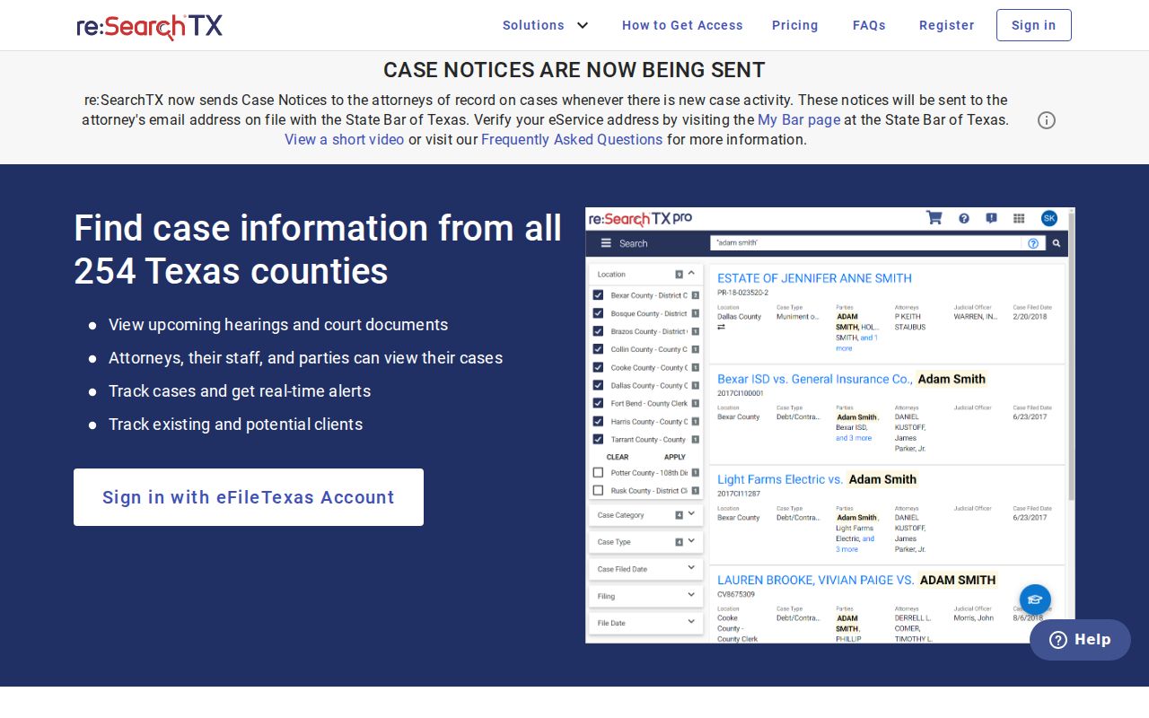 re:SearchTX statewide court record sign-in and registration for Anderson County searches