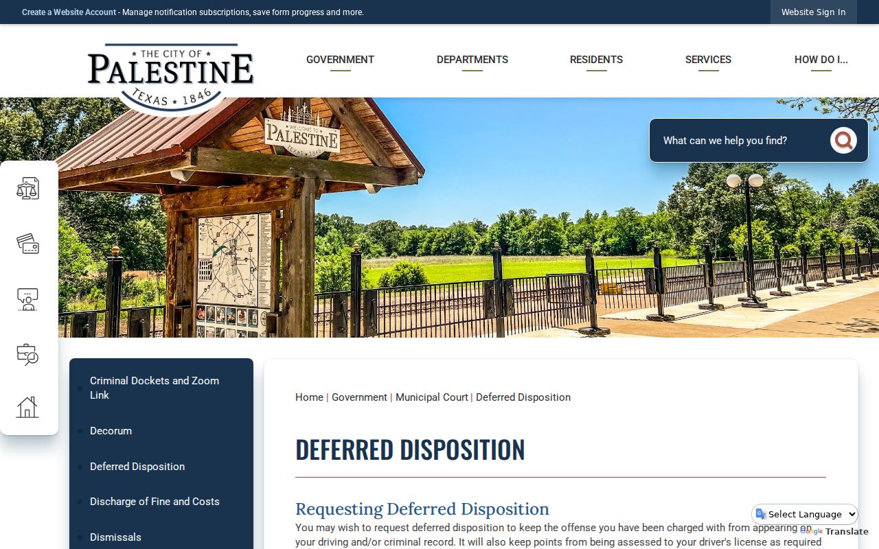Palestine court record details for deferred disposition